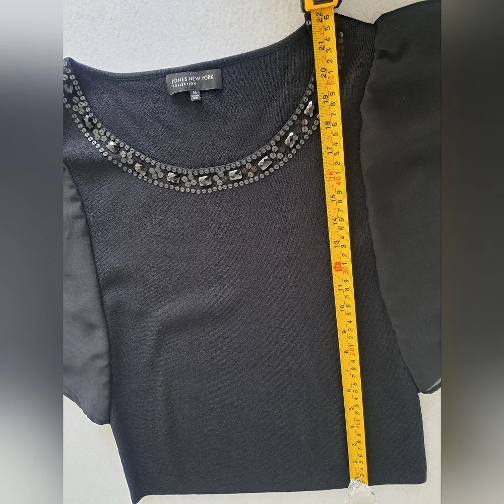 Jones New York Black Beaded Flutter Sleeve Top - Picture 7 of 10